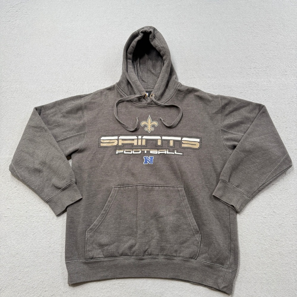 Y2K NFL New Orleans Saints Hoodie Men's Medium Gray Fleece Football Pullover